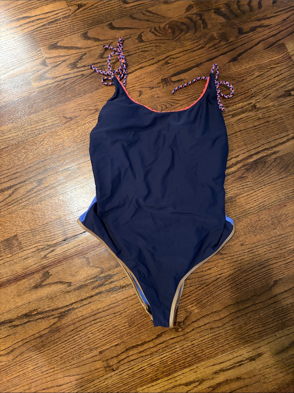 aerie Navy One-Piece Swimsuit with Pink Trim
